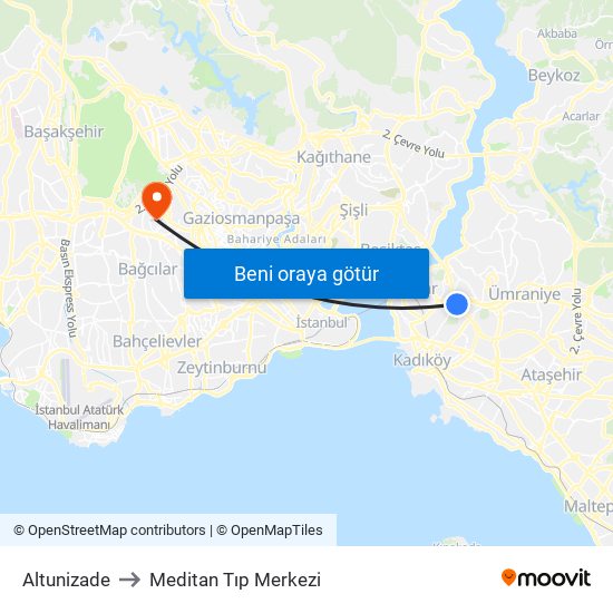 Altunizade to Meditan Tıp Merkezi map