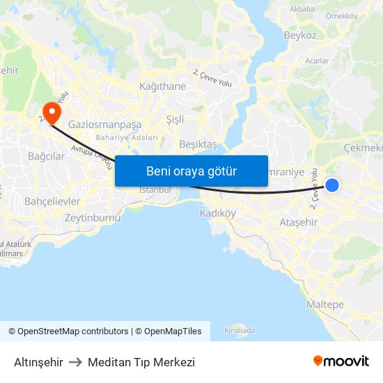 Altınşehir to Meditan Tıp Merkezi map