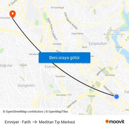 Emniyet - Fatih to Meditan Tıp Merkezi map