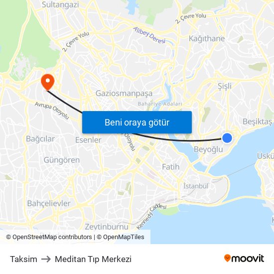 Taksim to Meditan Tıp Merkezi map