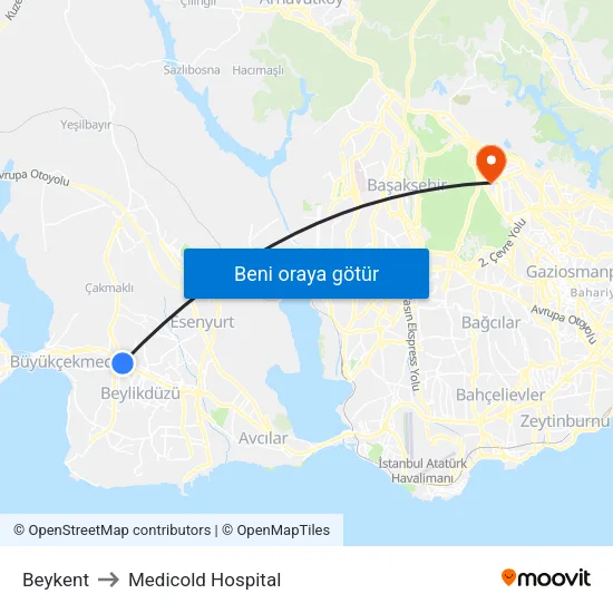 Beykent to Medicold Hospital map