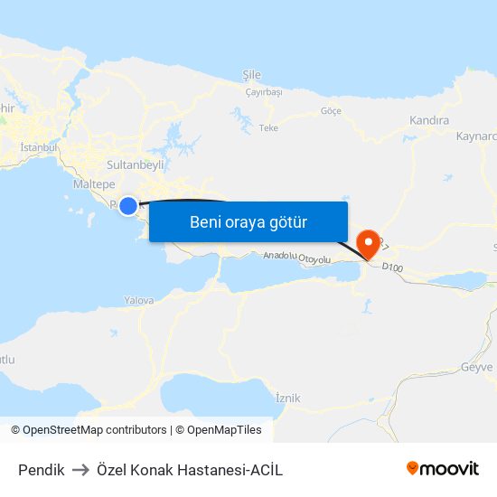 Pendik to Özel Konak Hastanesi-ACİL map