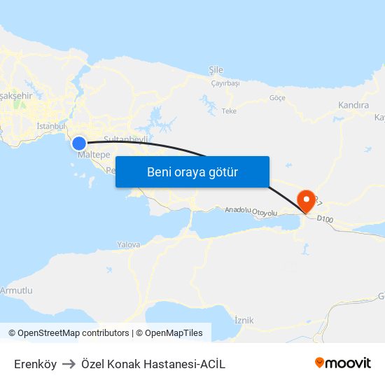 Erenköy to Özel Konak Hastanesi-ACİL map