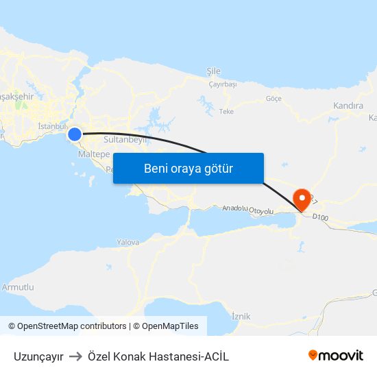 Uzunçayır to Özel Konak Hastanesi-ACİL map