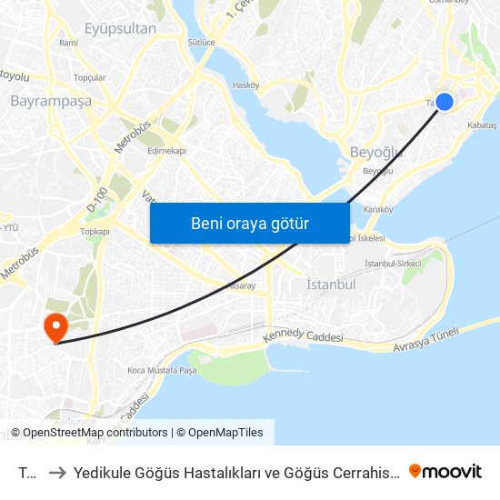 Taksim to Yedikule Göğüs Hastalıkları ve Göğüs Cerrahisi Eğitim ve Araştırma Hastanesi (Yedikule Göğüs Hastal map