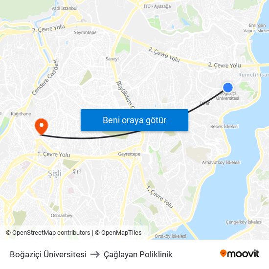 Boğaziçi Üniversitesi to Çağlayan Poliklinik map