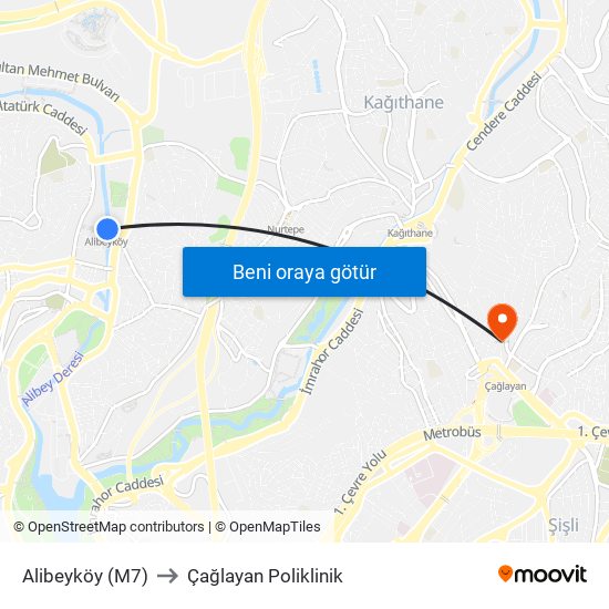 Alibeyköy (M7) to Çağlayan Poliklinik map