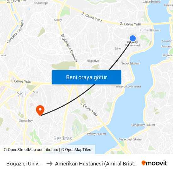 Boğaziçi Üniversitesi to Amerikan Hastanesi (Amiral Bristol Hastanesi) map