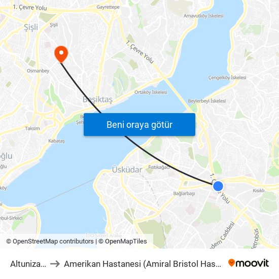 Altunizade to Amerikan Hastanesi (Amiral Bristol Hastanesi) map