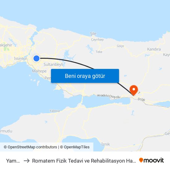 Yamanevler to Romatem Fizik Tedavi ve Rehabilitasyon Hastanesi (Romatem Fizik Tedavi Hast.) map