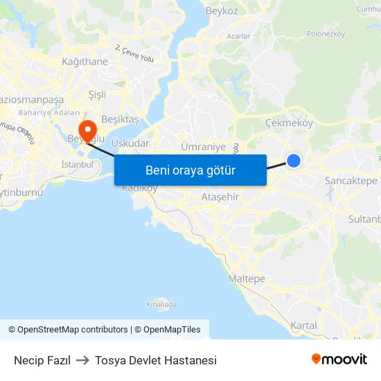 Necip Fazıl to Tosya Devlet Hastanesi map