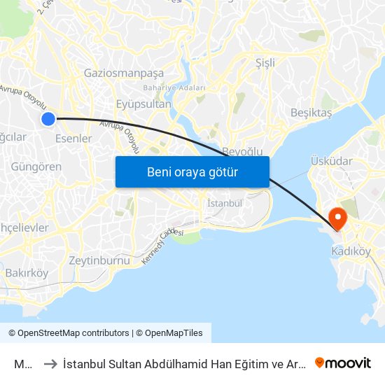 Menderes to İstanbul Sultan Abdülhamid Han Eğitim ve Araştırma Hastanesi (İstanbul Sultan Abdülhamid Han EAH) map