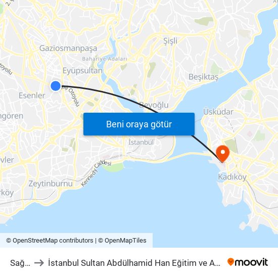 Sağmalcılar to İstanbul Sultan Abdülhamid Han Eğitim ve Araştırma Hastanesi (İstanbul Sultan Abdülhamid Han EAH) map