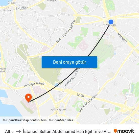 Altunizade to İstanbul Sultan Abdülhamid Han Eğitim ve Araştırma Hastanesi (İstanbul Sultan Abdülhamid Han EAH) map