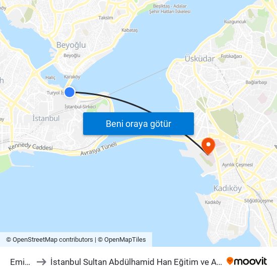 Eminönü (T1) to İstanbul Sultan Abdülhamid Han Eğitim ve Araştırma Hastanesi (İstanbul Sultan Abdülhamid Han EAH) map