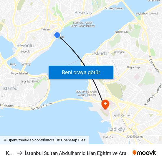 Kabataş to İstanbul Sultan Abdülhamid Han Eğitim ve Araştırma Hastanesi (İstanbul Sultan Abdülhamid Han EAH) map