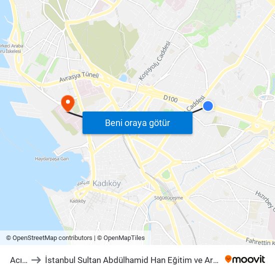 Acıbadem to İstanbul Sultan Abdülhamid Han Eğitim ve Araştırma Hastanesi (İstanbul Sultan Abdülhamid Han EAH) map