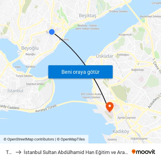 Taksim to İstanbul Sultan Abdülhamid Han Eğitim ve Araştırma Hastanesi (İstanbul Sultan Abdülhamid Han EAH) map