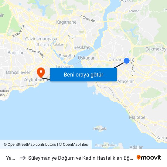 Yamanevler to Süleymaniye Doğum ve Kadın Hastalıkları Eğitim ve Araştırma Hastanesi (Süleymaniye Doğum Kadın Hast map