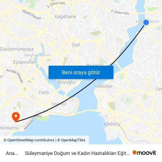 Anadolu Hisarı to Süleymaniye Doğum ve Kadın Hastalıkları Eğitim ve Araştırma Hastanesi (Süleymaniye Doğum Kadın Hast map