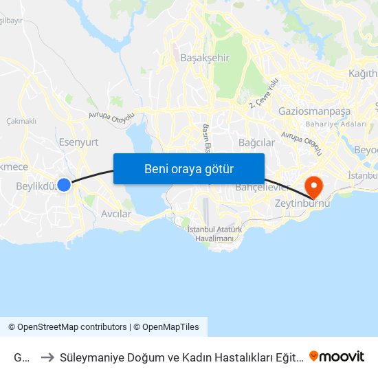 Güzelyurt to Süleymaniye Doğum ve Kadın Hastalıkları Eğitim ve Araştırma Hastanesi (Süleymaniye Doğum Kadın Hast map