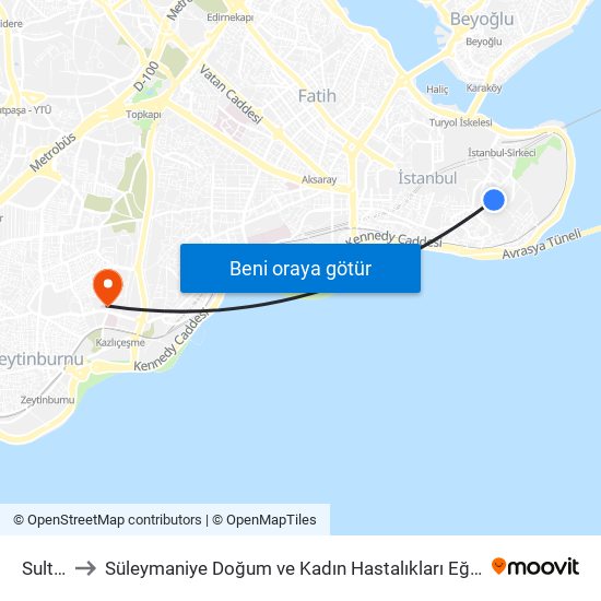 Sultanahmet to Süleymaniye Doğum ve Kadın Hastalıkları Eğitim ve Araştırma Hastanesi (Süleymaniye Doğum Kadın Hast map