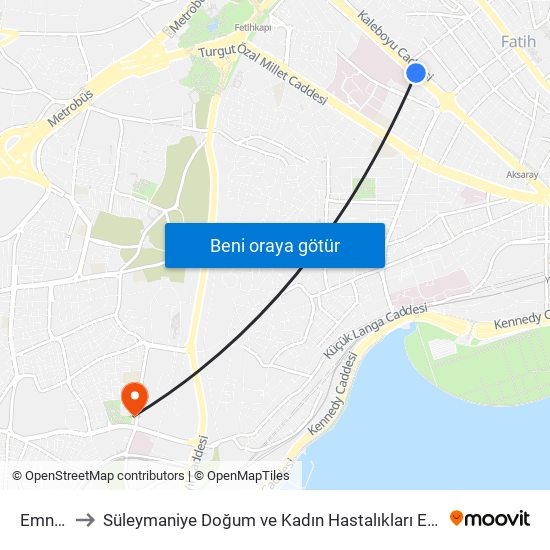 Emniyet - Fatih to Süleymaniye Doğum ve Kadın Hastalıkları Eğitim ve Araştırma Hastanesi (Süleymaniye Doğum Kadın Hast map