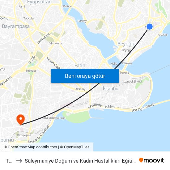 Taksim to Süleymaniye Doğum ve Kadın Hastalıkları Eğitim ve Araştırma Hastanesi (Süleymaniye Doğum Kadın Hast map