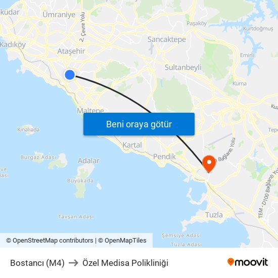 Bostancı (M4) to Özel Medisa Polikliniği map
