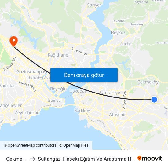 Çekmeköy to Sultangazi Haseki Eğitim Ve Araştırma Hastanesi map