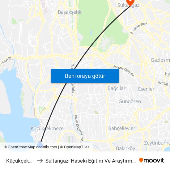 Küçükçekmece to Sultangazi Haseki Eğitim Ve Araştırma Hastanesi map