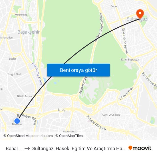 Bahariye to Sultangazi Haseki Eğitim Ve Araştırma Hastanesi map