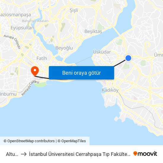 Altunizade to İstanbul Üniversitesi Cerrahpaşa Tıp Fakültesi Hastanesi (Cerrahpaşa Tıp Fak. Hast.) map