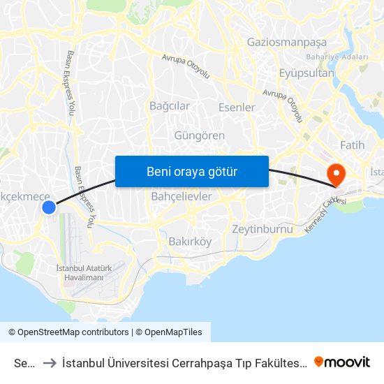 Sefaköy to İstanbul Üniversitesi Cerrahpaşa Tıp Fakültesi Hastanesi (Cerrahpaşa Tıp Fak. Hast.) map