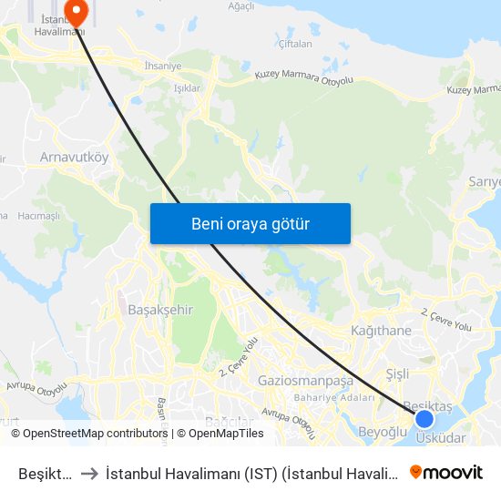 Beşiktaş to İstanbul Havalimanı (IST) (İstanbul Havalimanı) map