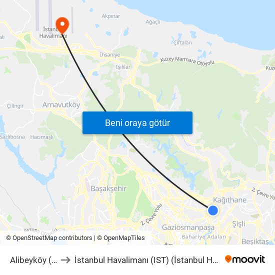 Alibeyköy (M7) to İstanbul Havalimanı (IST) (İstanbul Havalimanı) map