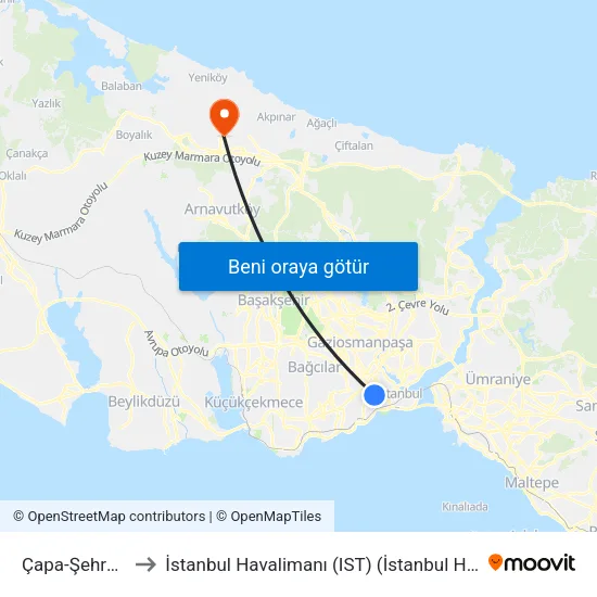 Çapa-Şehremini to İstanbul Havalimanı (IST) (İstanbul Havalimanı) map