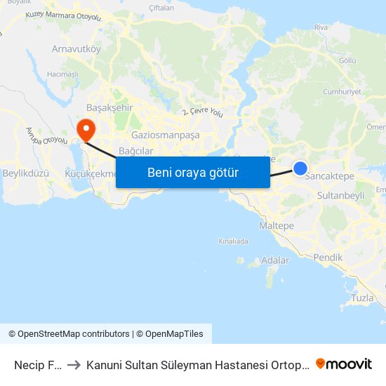 Necip Fazıl to Kanuni Sultan Süleyman Hastanesi Ortopedi Servisi map