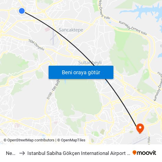 Necip Fazıl to Istanbul Sabiha Gökçen International Airport (SAW) (İstanbul Sabiha Gökçen Uluslararası Havalimanı) map