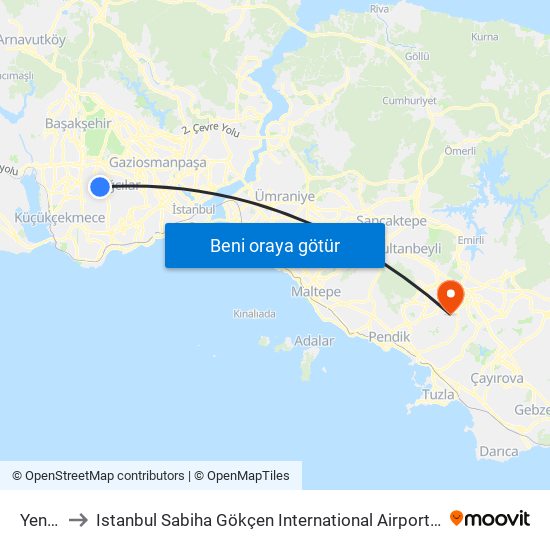 Yenimahalle to Istanbul Sabiha Gökçen International Airport (SAW) (İstanbul Sabiha Gökçen Uluslararası Havalimanı) map