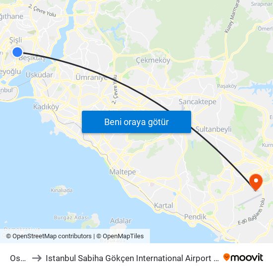 Osmanbey to Istanbul Sabiha Gökçen International Airport (SAW) (İstanbul Sabiha Gökçen Uluslararası Havalimanı) map