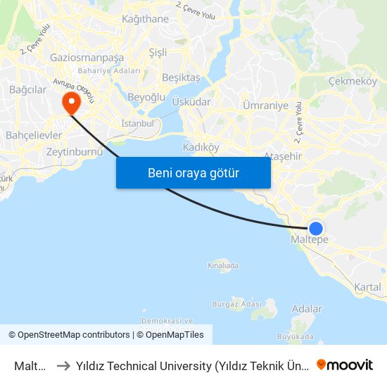 Maltepe to Yıldız Technical University (Yıldız Teknik Üniversitesi) map