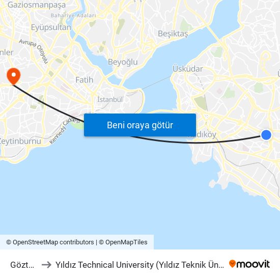 Göztepe to Yıldız Technical University (Yıldız Teknik Üniversitesi) map