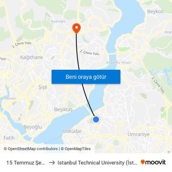 15 Temmuz Şehitler Köprüsü to Istanbul Technical University (İstanbul Teknik Üniversitesi) map