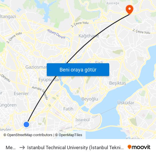 Merter to Istanbul Technical University (İstanbul Teknik Üniversitesi) map