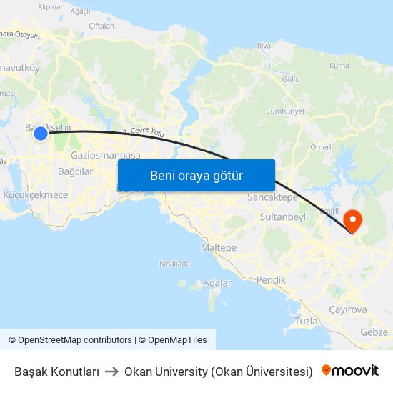 Başak Konutları to Okan University (Okan Üniversitesi) map