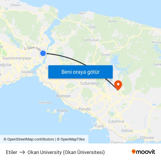 Etiler to Okan University (Okan Üniversitesi) map