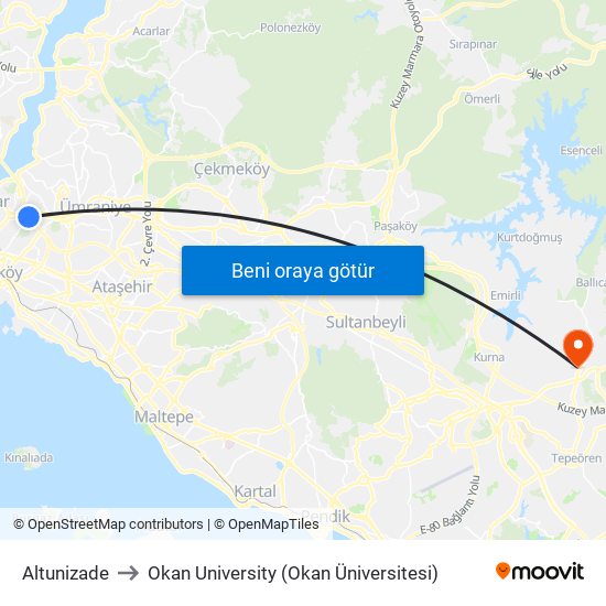 Altunizade to Okan University (Okan Üniversitesi) map