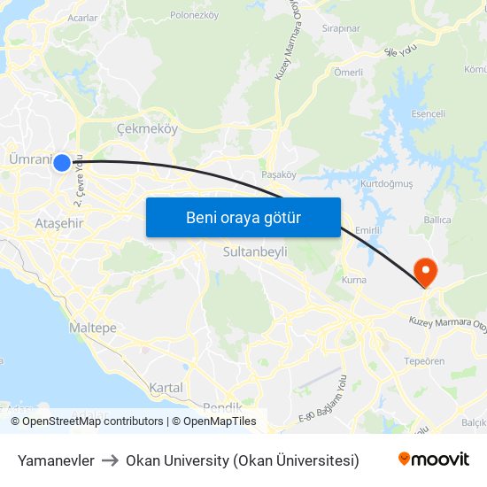 Yamanevler to Okan University (Okan Üniversitesi) map