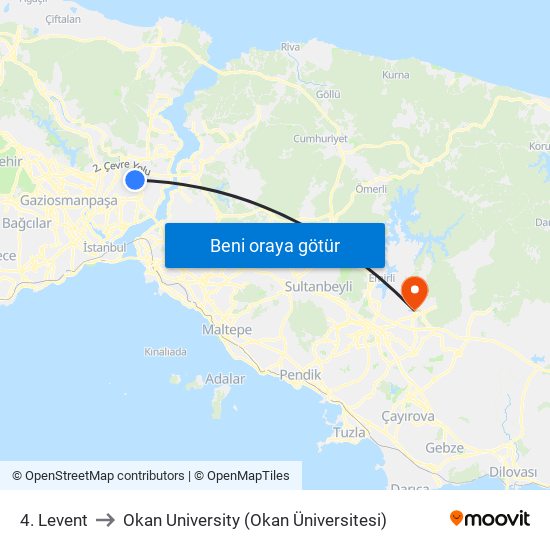4. Levent to Okan University (Okan Üniversitesi) map